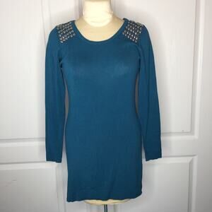 Como Black Blue Metal Studded Tunic Top Long Large sweater long sleeve